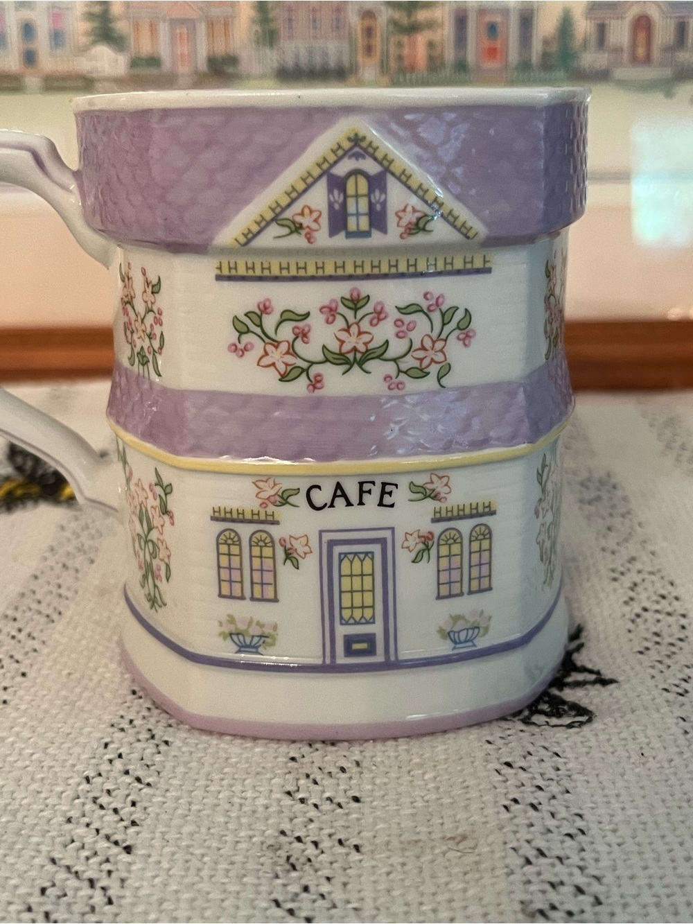 LENOX Village Cafe Decorative Porcelain Mug in Purple, Vintage 1990s